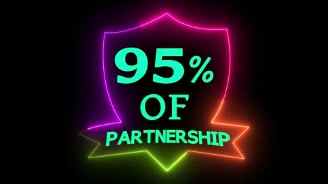 Dynamic 95% Partnership Achievement Display with Neon Outline on Black Back.. Stock Footage 329545231