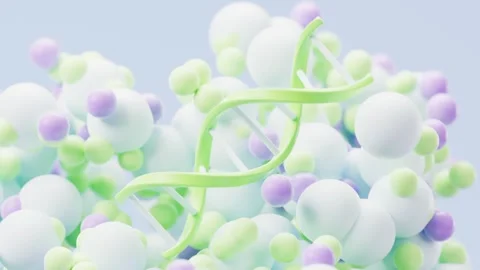 Dynamic abstract 3d rendering of dna molecule surrounded by soft pastel sph.. Stock Footage 332315484