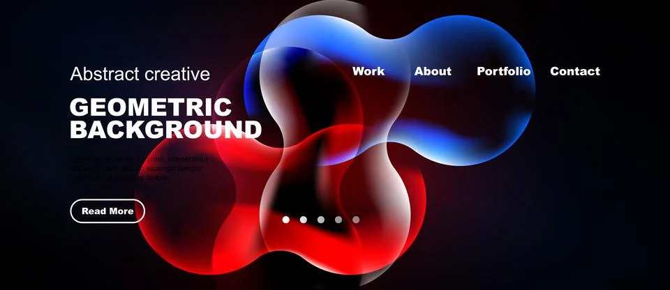 Dynamic abstract background features vibrant fluid shapes, text elements, Illustrazione stock