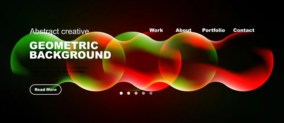 Dynamic abstract background features vibrant shapes, text overlays, navigatio Stock Illustration