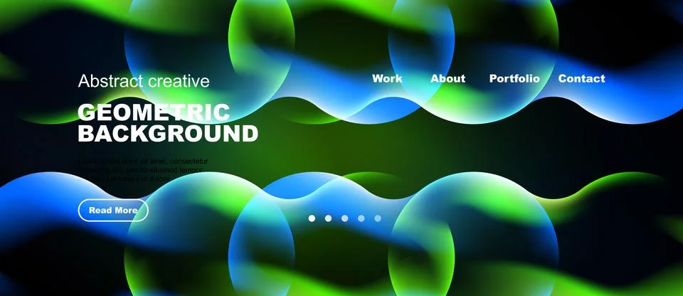 Dynamic abstract background features vibrant blue, green shapes. Website head Stock Illustration