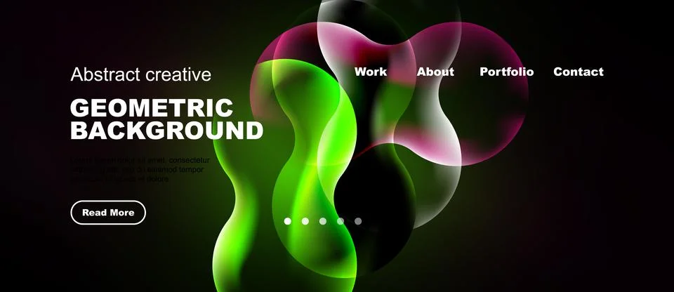 Dynamic abstract background features vibrant fluid shapes, text elements, Stock Illustration