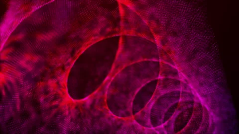 Dynamic abstract background of red and pink glowing dots forming fluid spiral Stock Footage 320242023