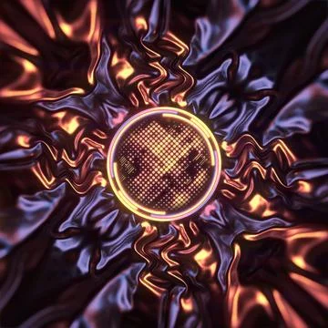 A dynamic, abstract background with a round LED screen. 3D render Stock Illustration