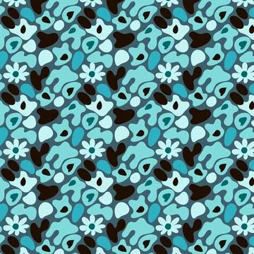 Dynamic Abstract Blue and Teal Floral Pattern with Organic Shapes Stock Illustration
