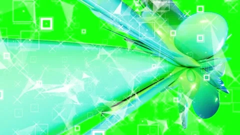 Dynamic abstract blue glass shapes rotating and morphing on vibrant green Stock Footage 340940440