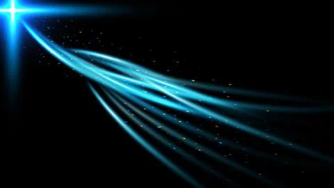 Dynamic abstract blue light effect with glowing trails, lens flare, and spa.. Stock Illustration