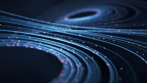 Dynamic abstract blue light streaks with glowing particles moving in dark s.. Stock-Footage 332146092