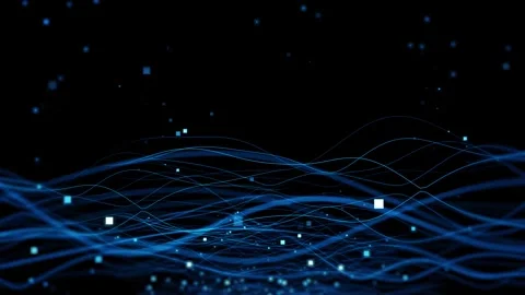 Dynamic Abstract Blue Lines and Cubes on Mysterious Dark Background Stock Footage 339052164