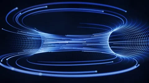 Dynamic abstract blue vortex of glowing light trails in futuristic grid tun.. Stock Footage 332150495