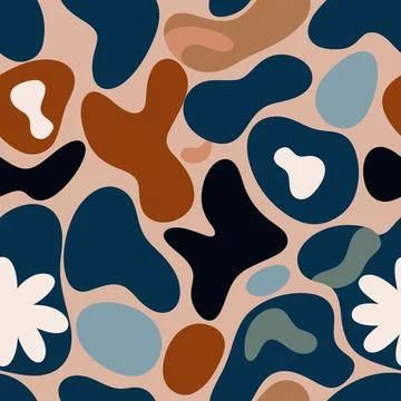 Dynamic Abstract Camouflage Pattern with Fluid Organic Shapes in Muted Hues Stock Illustration