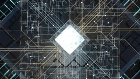Dynamic abstract circuit board animation with glowing central processor and.. Stock Footage 328334988