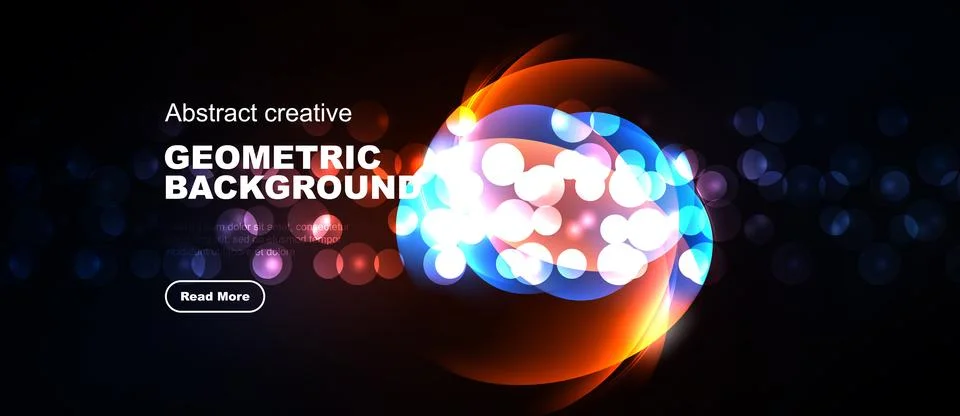Dynamic abstract composition. Bright circles, flowing lines create energetic Stock Illustration