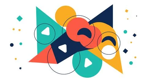 Dynamic abstract composition with circles and triangles play button modern ar Stock Illustration