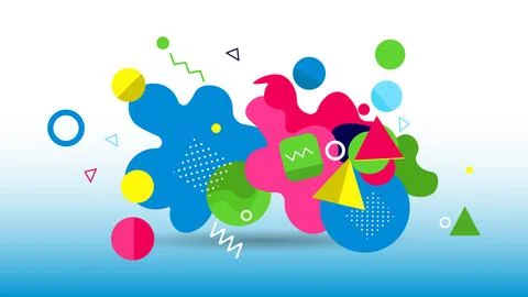 Dynamic abstract composition of colorful organic shapes and geometric element Stock Illustration