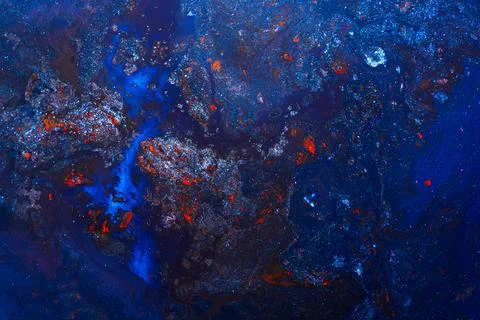 Dynamic abstract composition of dark blue, glowing particles Foto stock