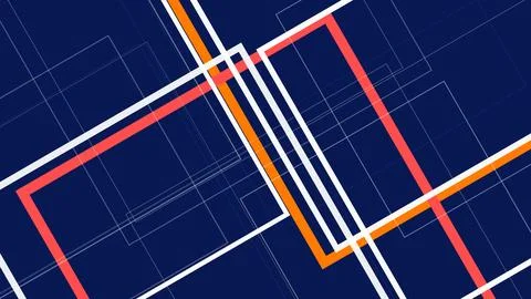 A dynamic abstract composition of geometric grid frames and bold orange, re.. Stock-Illustration
