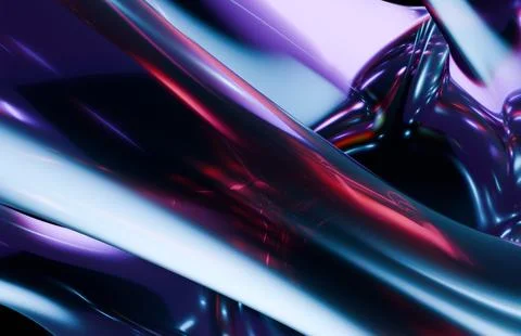 Dynamic abstract composition of glossy, flowing surfaces in chrome-like pur.. Stock Illustration