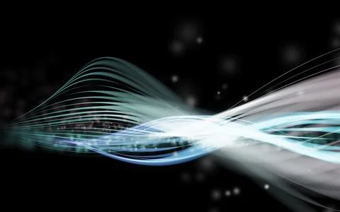 A dynamic abstract composition of luminous lines sweeping across a deep bla.. Stock Illustration