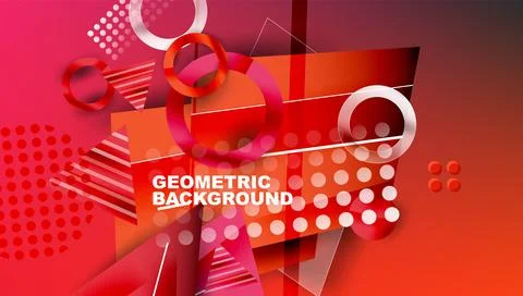 Dynamic abstract composition. Vibrant reds, pinks create layered geometric Stock Illustration