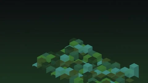 Dynamic abstract cube pattern shifting in green and blue lighting Stock Footage 326993781