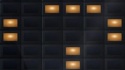 Dynamic abstract dark wall background with glowing amber rectangles, a geom.. Stock Footage 345694099