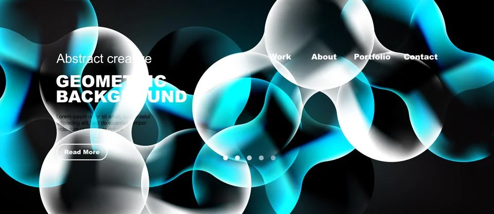 Dynamic abstract design. Blue shapes overlap dark backdrop. Website header Stock Illustration