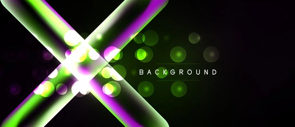 Dynamic abstract design. Bright neon lines intersect, creating glowing circle Stock Illustration