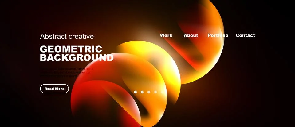 Dynamic abstract design. Bright orange curves over dark background. Website Stock Illustration