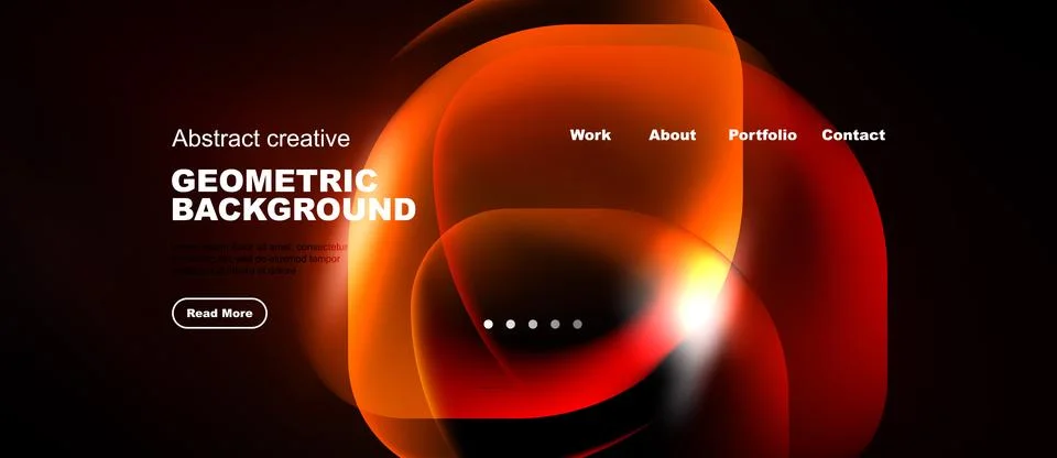 Dynamic abstract design. Bright orange shapes overlap dark background. Websit Stock Illustration