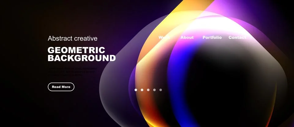 Dynamic abstract design features colorful flowing shapes, text elements, Stock Illustration