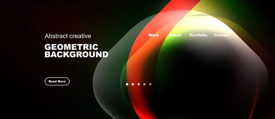 Dynamic abstract design features colorful overlapping shapes. Website navig.. 스톡 일러스트