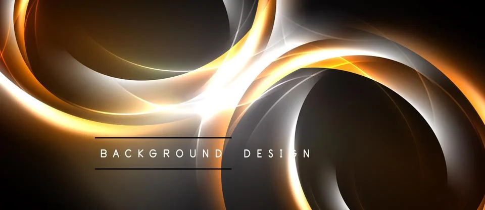 Dynamic abstract design features flowing golden lines, white curves, dark Stock Illustration