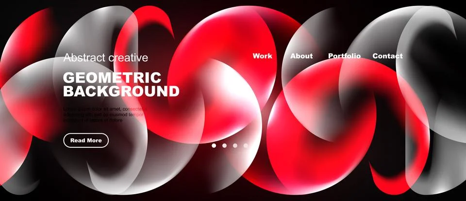 Dynamic abstract design features flowing red, white shapes. Website navigatio Stock Illustration