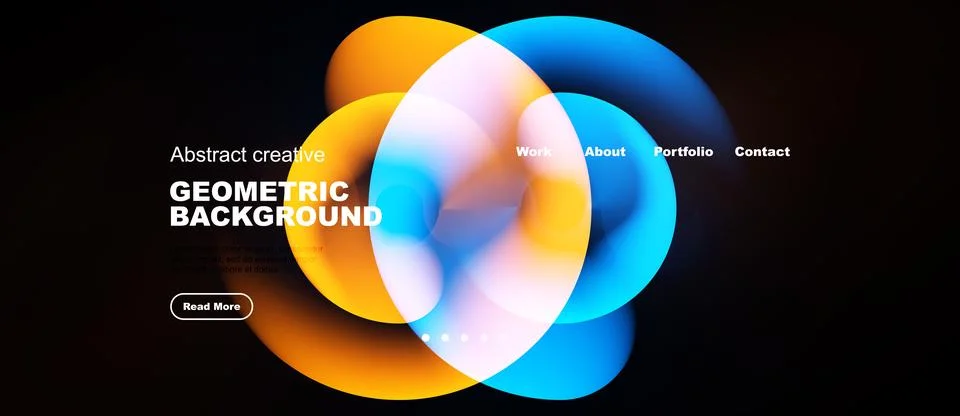 Dynamic abstract design features overlapping colorful circles. Text elements Illustrazione stock