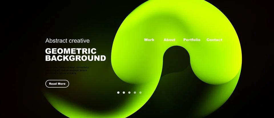 Dynamic abstract design features vibrant green shapes, dark background. Websi Stock Illustration