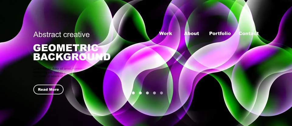Dynamic abstract design features vibrant overlapping shapes, gradients, text Stock Illustration
