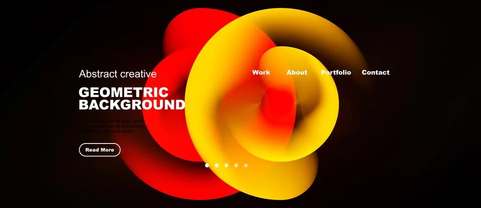 Dynamic abstract design features vibrant red, yellow shapes. Dark background Stock-Illustration