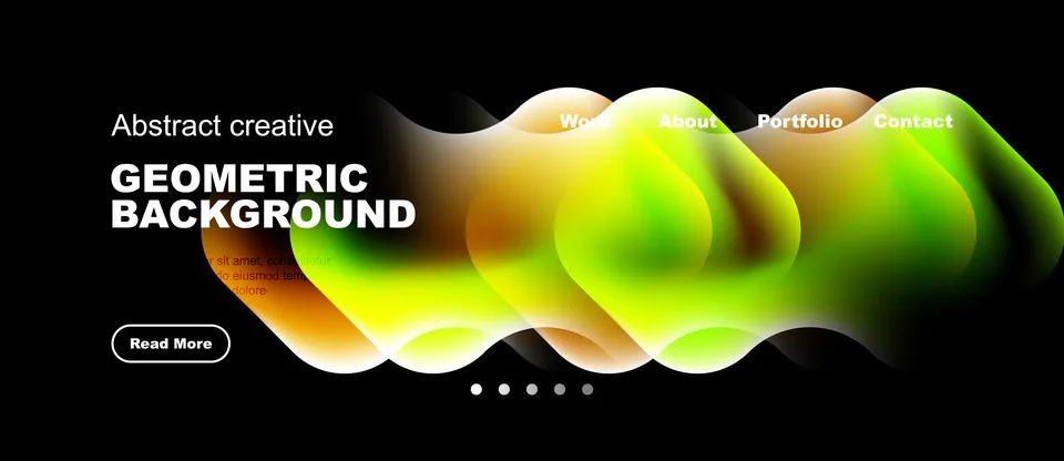 Dynamic abstract design features vibrant fluid shapes. Dark background Illustrazione stock