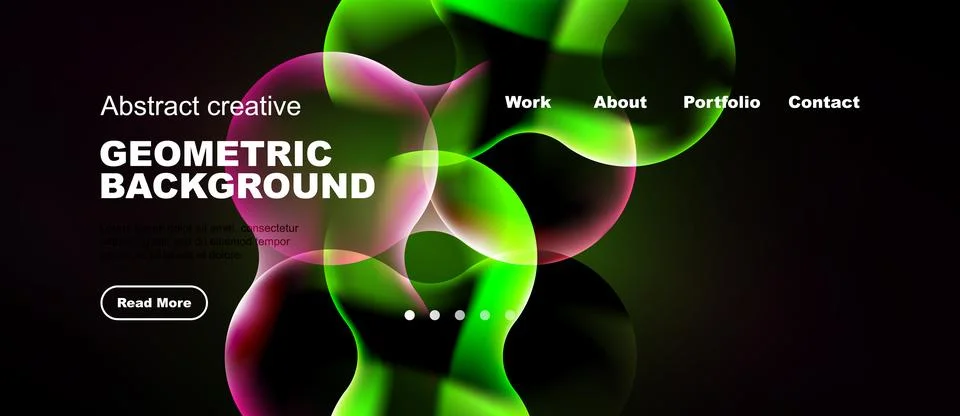 Dynamic abstract design features vibrant green, purple shapes over black Ilustração Stock
