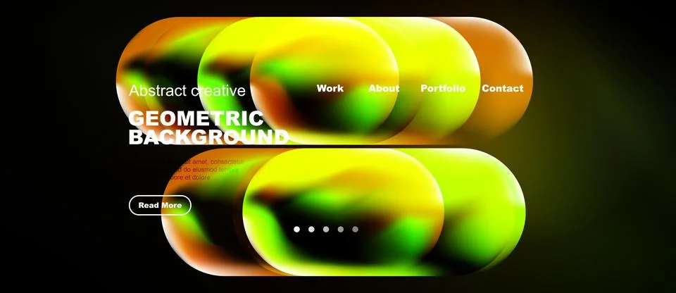 Dynamic abstract design features vibrant overlapping shapes, text elements,.. Stock Illustration