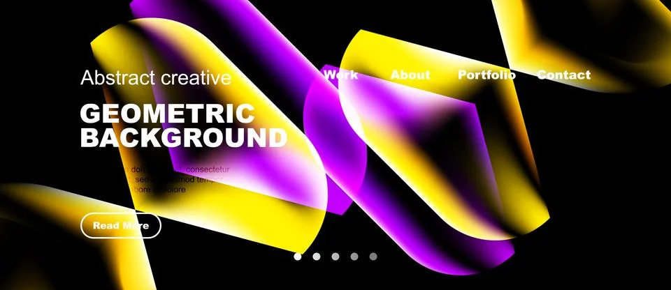 Dynamic abstract design features vibrant purple, yellow shapes over black Stock Illustration