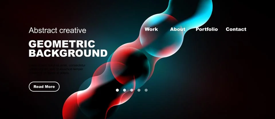 Dynamic abstract design features vibrant shapes, text overlays, navigation .. Stock Illustration