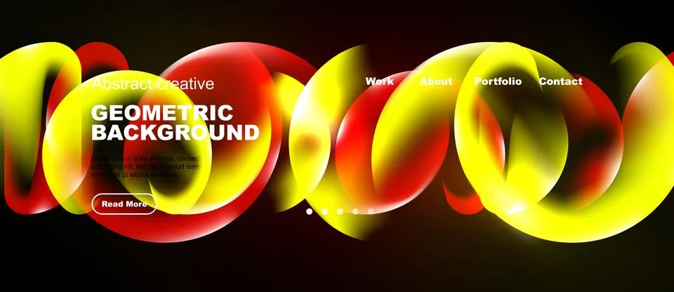 Dynamic abstract design features vibrant red, yellow curves. Text overlays Illustrazione stock