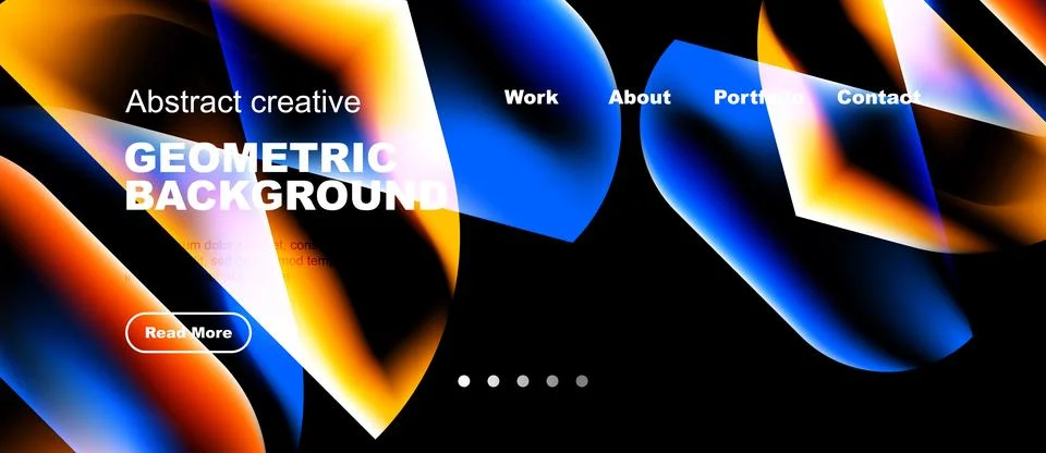Dynamic abstract design features vibrant overlapping shapes, bold text, Stock Illustration
