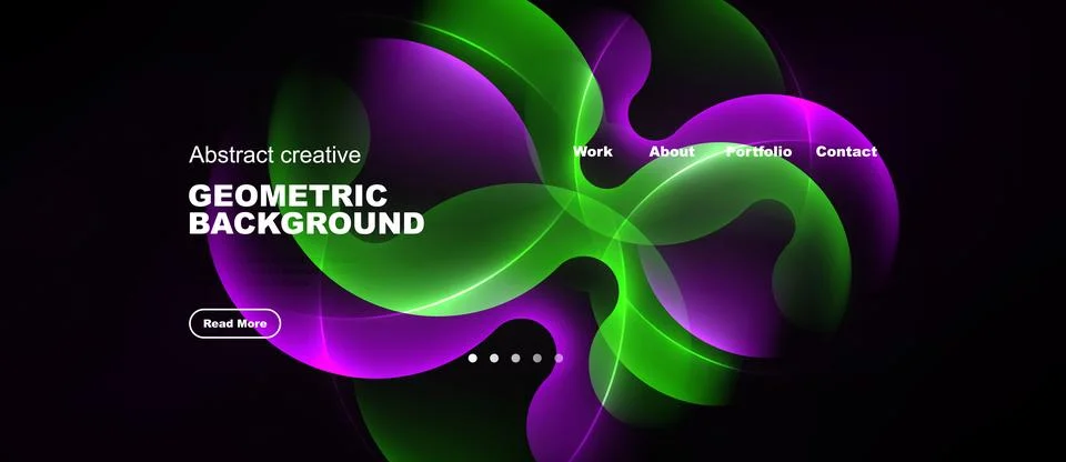 Dynamic abstract design features vibrant curves, text elements, dark backdrop 库存插图