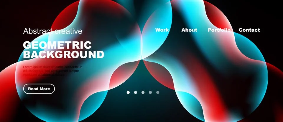 Dynamic abstract design. Fluid shapes blend red, blue hues. Website header Stock Illustration
