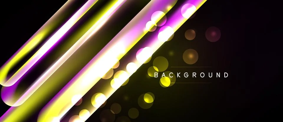 Dynamic abstract design. Glowing lines intersect with blurred circles over da Stock Illustration