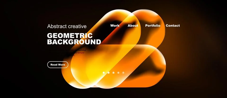 Dynamic abstract design. Orange shapes overlap dark background. Website heade Stockillustratie