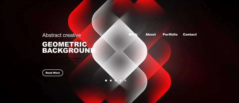 Dynamic abstract design. Red, white shapes overlap black background. Website Stock Illustration